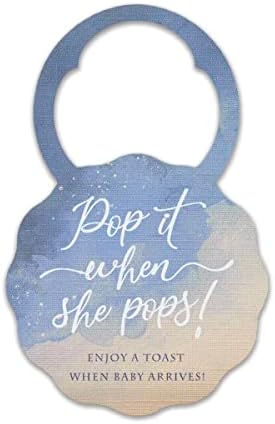 Summer-Ray 50 stuks Pop it When She Pops Mini Champagne Baby Shower Tags Wijnfles Tags in aquarel ontwerp (blauwe melkweg