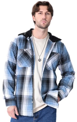Men's Plaid Hooded Shirts Casual Long Sleeve Flannel Hoodie Shirts Jackets