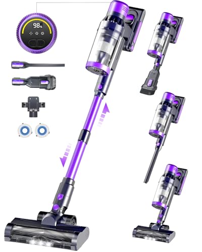 41FRZomTcLL Fuqiduo Akku Staubsauger 550W/45000Pa/65Min, Staubsauger Kabellos mit 20000mAh Akku, Freistehender Akkusauger mit 3 Saugstufen (LED Display) und Anti-Tangle-Bürste für Hartböden Teppiche Tierhaare
