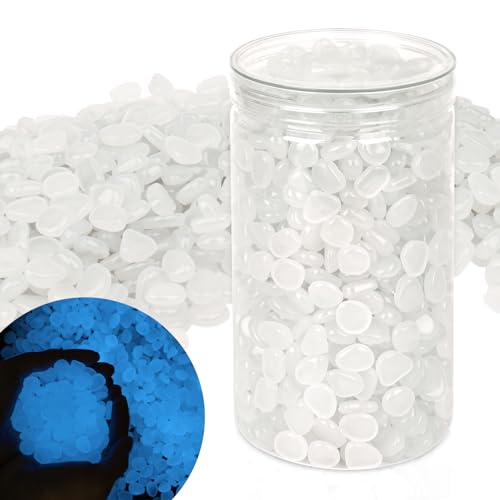BokingOne 1000pcs Glow in The Dark Rocks Outdoor Decorations Stones Small Luminous Pebbles for Fish Tank Aquarium Lawn Patio Garden Indoor/Outdoor Decor and DIY Ideas -White