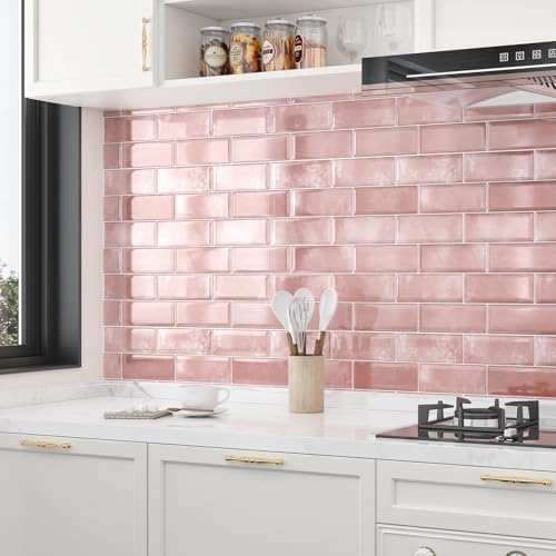 Wallderful Peel and Stick Backsplash Pink Subway Tile Sticker 3D
