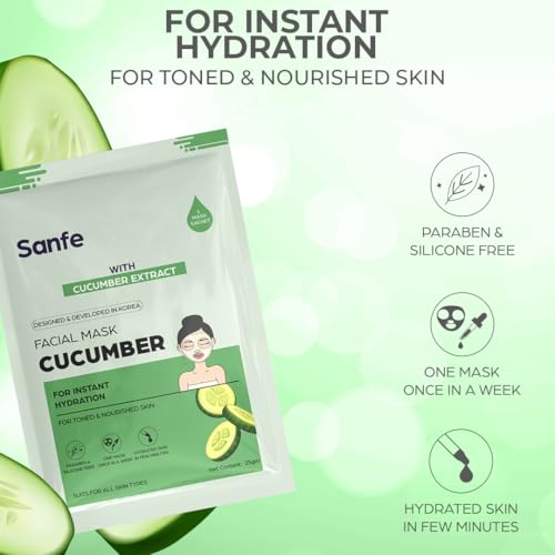 Image of Sanfe Glow Up Sheet Mask (Pack of 6) | Korean Facial Masks with Rose, Cucumber, Charcoal, Lemon, Papaya & Vitamin C | For Instant Glow, Hydration, Detan, Brightening & Oil Control | 150Gm
