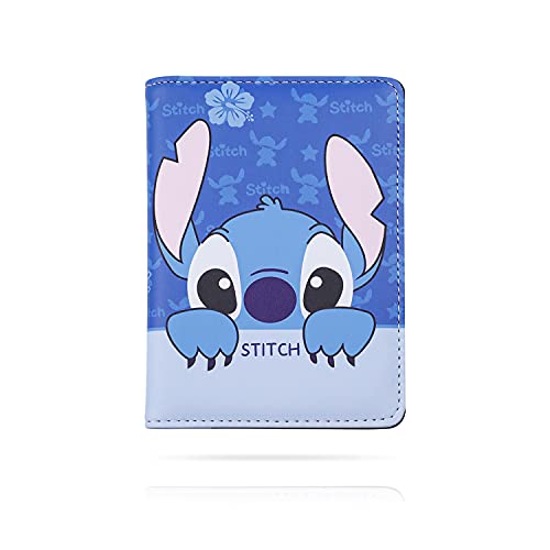 Women Girl Stitch Leather Passport Holder Cover Cartoon Lilo Stitch Passport Wallet Credit Card Holder (A)