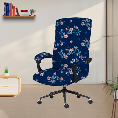 Image of Eleganta Stretch Boss Office Chair Cover Printed Computer Chair Covers with Armrest Cover Universal Removable Spandex Rotating Chair Slipcovers Soft Desk Chair Seat Protector Blue Lotus (Pack of 1)