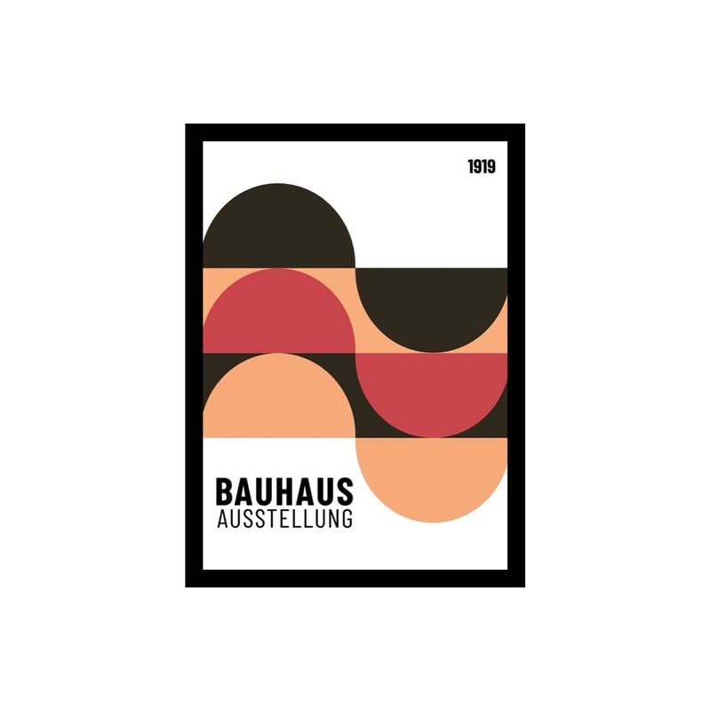 Image of BLINKART Vintage Bauhaus Retro Geometric Aesthetic Poster Gallery | Colorful Wrap Framed For Home Office Studio Living Room Modern Art Studio Decoration Abstract Shapes | (d76) | 13x10 Inch