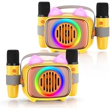 BIGASUO Karaoke Machine for Kids, Portable Bluetooth Speaker with 2 Wireless Microphones, Music Toy Gift for Girls Boys Age 4-12, Birthday Party Gifts for Toddlers Teens-2 Pack
