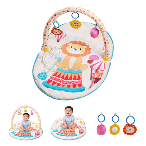 Image of Baby Play Gym & Activity Mat for Newborns | Soft Tummy Time Play Mat with Hanging Toys, Playgym for Babies Mirror & Rattle Activity Gym for Infants