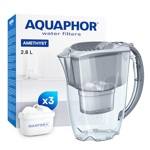 AQUAPHOR Jarra Filtradora de Agua Amethyst con (3) Filtro MAXFOR+ 200L - 2.8L - Gris