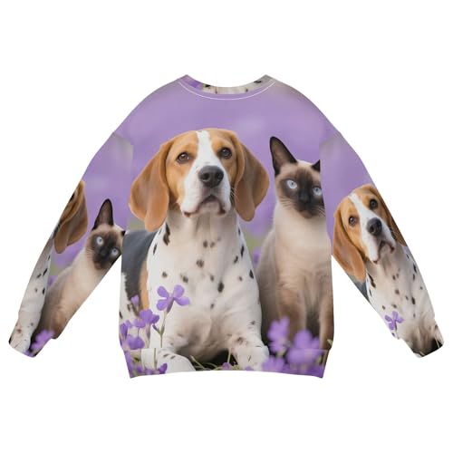 Wudan Dog and Cat in Lavender Big Girls Hoodie Sweatshirt Long Sleeve Hoodie for Boys2
