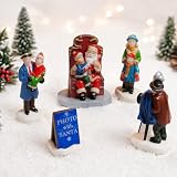 MOMENTS IN TIME Hand Painted Polyresin Christmas Village Set of 5 Family with Santa Figurines Miniature Holiday Scene for Christmas Villages Gift Ready Packaging Collectible Decoration