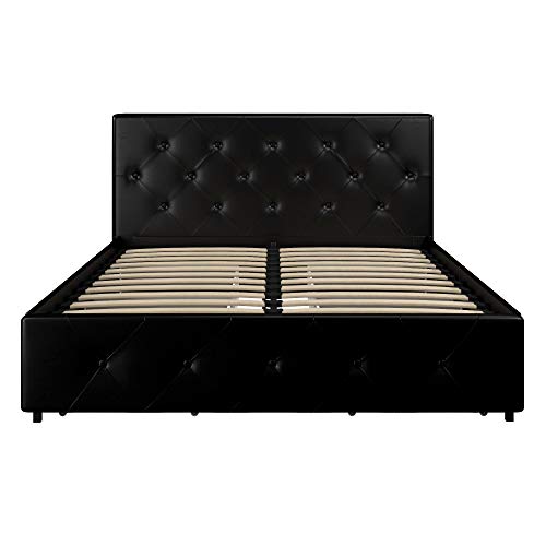 DHP Dakota Bett mit Stauraum, schwarzes PU, Doppelbett