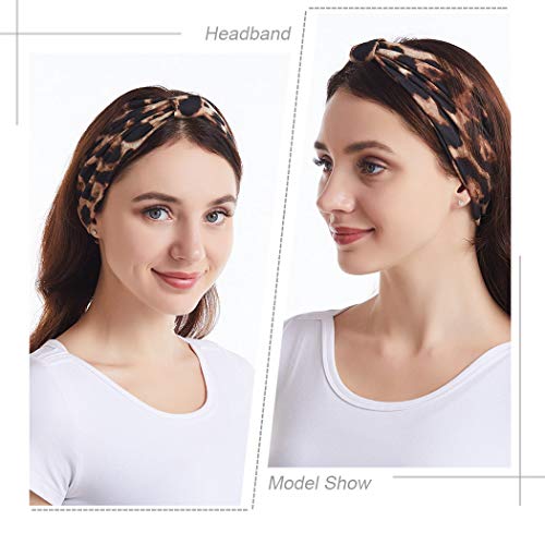 Yean Criss Cross Headbands Black Leopard Yoga Hair Bands Knot Wide Stretch Head Wraps For Women And Girls (Pack Of 4)(Leopard) #TOP3