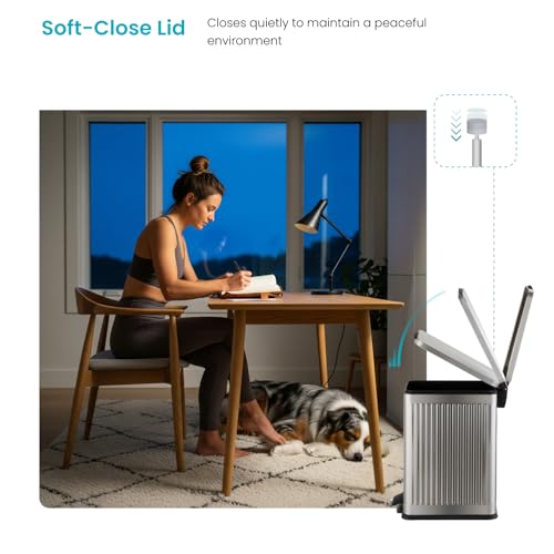 Image of Home Zone Living 3 Gallon Small Trash Can with a Step Pedal Lid | Stainless Steel with Slim Fit Design, Soft-Close Lid for Offices, Bathrooms, Bedrooms and Dorms, Reeded Style Finish, Silver