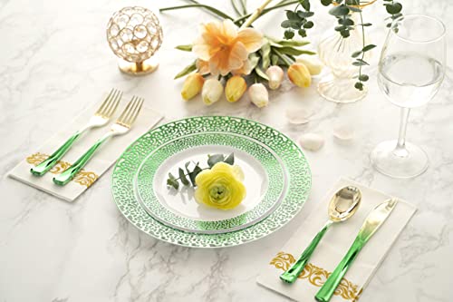 Fomoica Lime Green Plastic Plates And Light Green Gold Silverware - 125 Pcs Disposable Premium Plastic Dinnerware Set – Reusable Dinner Plates Cutlery Set – Birthday Parties, Halloween, Christmas #TOP2
