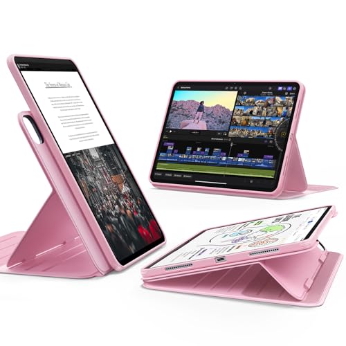 ESR for iPad Pro 11 Inch Case (M5/M4) 2025/2024, Rotating Case with Removable Magnetic Cover, Adjustable Portrait/Landscape Stand, 9 Standing Angles, Shift Series, Pink