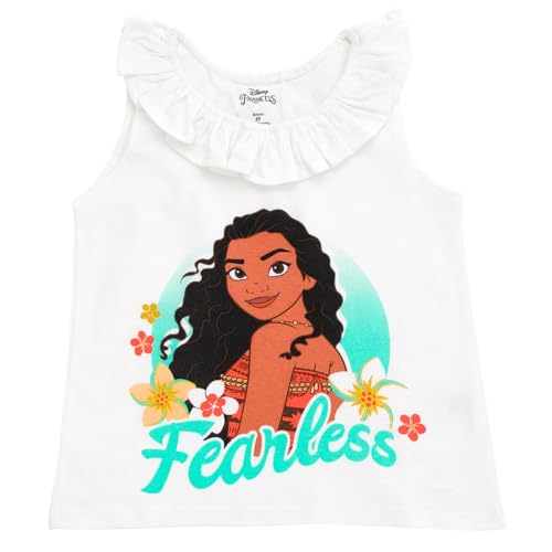 Disney Moana Big Girls' Glitter Ruffle Sleeveless Tee and French Terry Shorts Outfit Teal White 10-12 - image 3
