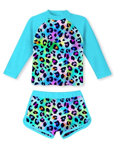 Image of TUONROAD Girls 2 Pieces Rash Guard Swimsuit Long Sleeve Tankini for 4-10 Years