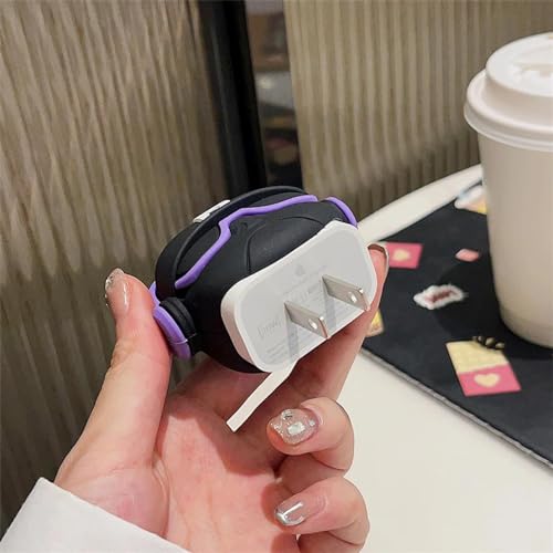 Image of Cartoon 3D Design Protective Case Compatible with Apple 18W - 20W USB-C Power Adapter Charger, Protective Cover for iPhone 18W & 20W Power Adapter Charger with Wire Saver. (Hip Hop Dog Purpel)