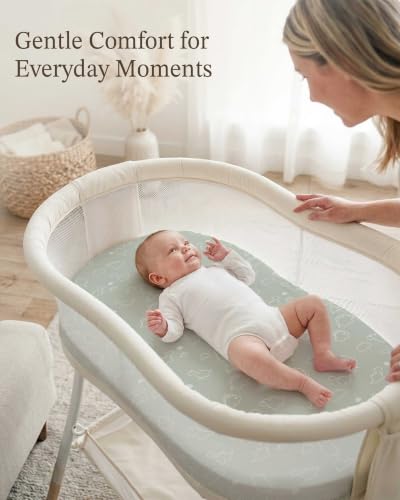 Image of Bassinet Sheets for Baby Girls Boys 2 Pack, Fitted Baby Mattress Sheet for Rectangle, Oval, Hourglass Bassinet Mattress, Breathable Cozy & Universal Fit (Sage Dino, Bassinet Sheet)