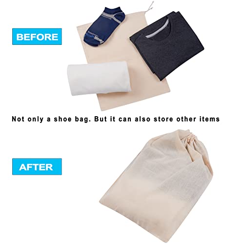 Image of Shoe Bags for Travel & Storage | Sturdy, Washable Reusable Cotton Shoe Covers for Footwear, toiletries & Toys | Ideal for Travel, Closet & Gym (Pack of 6)