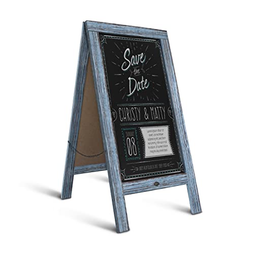Hbcy Creations 40" X 20" Denim Blue Solid Pine Wood A-Frame Magnetic Chalk Board Sign, Menu Chalkboard, Framed Chalkboard, Outdoor Sign, Standing Chalkboard, Sandwich Board #TOP5