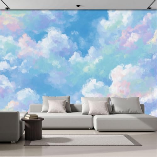 Papier peint panoramique nuages style aquarelle grand format 300x210cm pour intérieur - 3