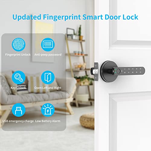 Bafuweiy Fingerprint Door Lock, Door Locks With Keypads, Handle, Fingerprints, Passwords, Fingerprint Door Knob Keyless Entry Door Lock For Home/Office/Bedroom/Apartment Black #TOP1