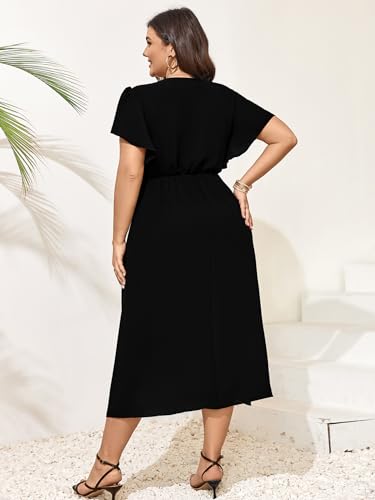 Women Plus Size Maxi Dress Short Sleeve Wrap V Neck High Low Split Long Dress4