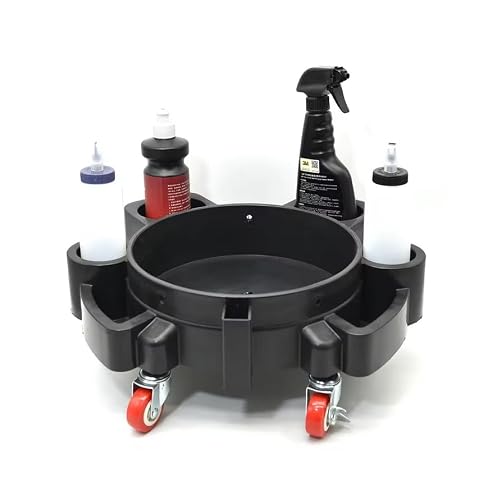 Bucket Dolly 5 Gallon Car Wash Professional Detailing Bucket Dolly with Heavy Duty Wheel Casters, Black (Style A) - Thumbnail 2