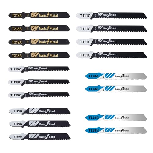Lot de 20 lames de scie sauteuse T-Schaft en acier HSS, HCS et Cr-V, compatibles avec la plupart des marques, lames pour bois, métal et plastique, durable et polyvalente pour scies sauteuses