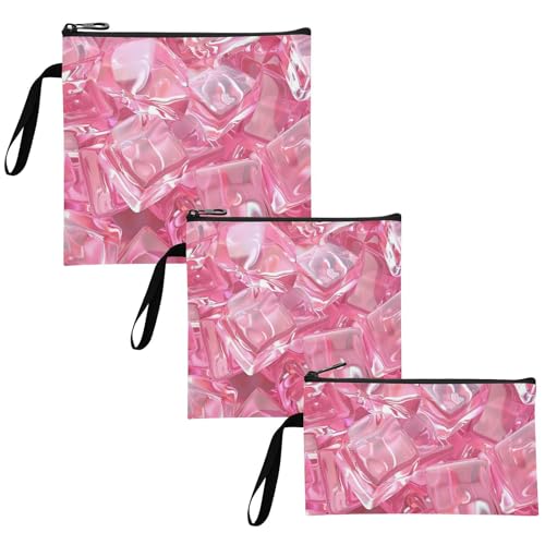 Pink Transparent Ice Cubes 3 pack Reusable Travel Snack Bags Portable Food-Safe Storage Zipper Bag for Camp Friends and Gear