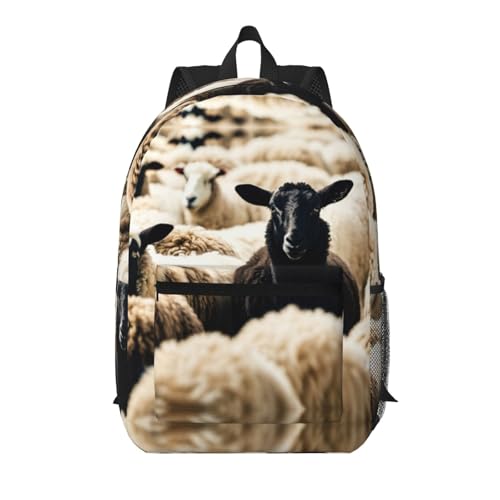 Sac à dos d'école léger noir au motif moutons et agneaux taille unique