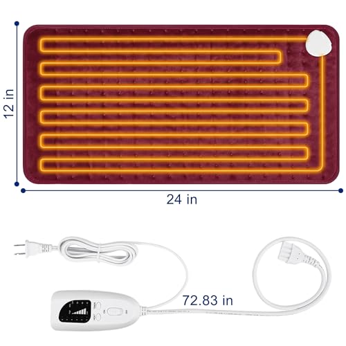Image of Electric Heating pad for Back Neck Shoulder Knee Arms Legs- Electric Heat Pads with 6 Heat Settings & Auto Shut Off &Dry /Moist Heat Heating Pad for Birthday Mother Father Girl Men Women, Dark Red