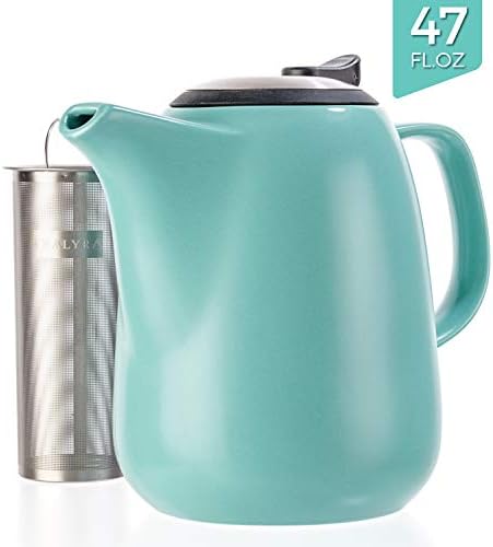 Tealyra - Daze Ceramic Large Teapot Turquoise - 47-ounce (6-7 cups) - With Stainless Steel Lid Extra-Fine Infuser for Loose Leaf Tea - 1400ml