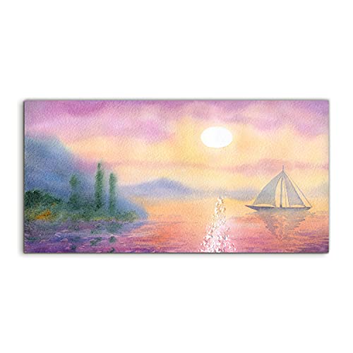 Tableau en acryl pour salon et chambre paysage de lac au soleil couchant 100x50