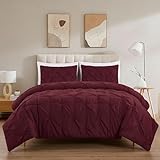 Chezmoi Collection Berlin Burgundy Pinch Pleat Queen Comforter Set, 3-Piece (Comforter and Pillow Shams) - Soft Pintuck, Lightweight All Season Microfiber Bedding