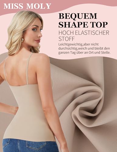 MISS MOLY Shapewear Damen Unterhemd Formende Tank Top Elastizität Bauch Weg Figurformendes Trägertop Sport Body Shaper Hemd Shape Unterhemd Damen Camisole, Schwarz+beige,L