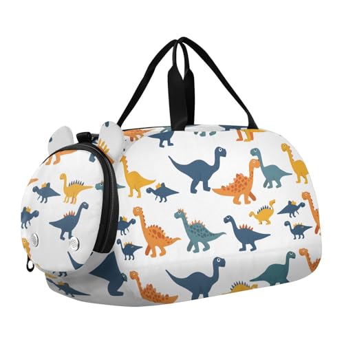 Duffle Bag for Boys or Girls with Shoes Compartment, Dinosaurs Watercolor C Sports Travel Bag Overnight