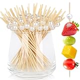 200 Cocktail Picks, White Pearl Fancy Toothpicks for Appetizers Drinks Fruit Food, 4.7 in Long Bamboo Skewers Wood Cocktail Sticks for Wedding Bridal Shower Party Decor Charcuterie Boards Accessories