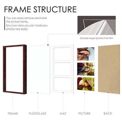 Image of DUENPY 8x16 Collage Picture Frame 5x7 Collage Picture Frame Displays Three 5x7 inch Photos or 8x16 (Without Mat) for Available Horizontal Wall Mounting Display and Vertical Redwood