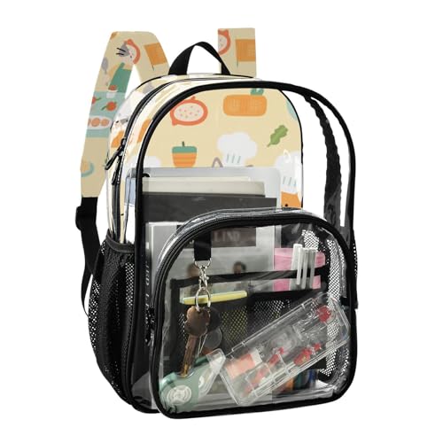 Cartoon Cute Cats Chef Yellow Clear Backpack School Clear Bookbag For Girls Boys See Through Heavy Duty Bag2