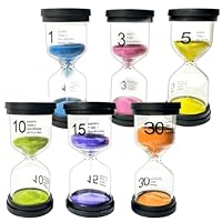 Sand Hourglass, 6 Pieces Hourglass Set, Colourful Hourglass for Children 1/3/5/10/15/30 Minutes, Clock Timer, Coloured Sand Clock Timer for Kitchen Time