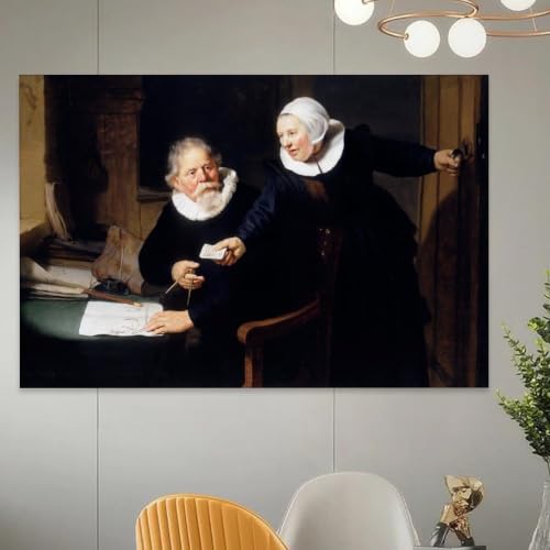 Lienzo de pared Rembrandt: El constructor naval y su esposa, acabado premium de 40x60 cm 5