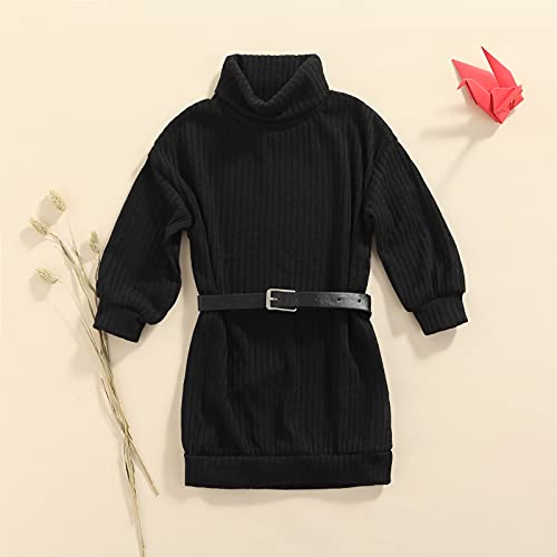 DSORVICD Toddler Kids Girls Turtleneck Sweater Dress Ribbed Knit Long Sleeve Bodycon Dress with Belt Fall Winter Clothes2