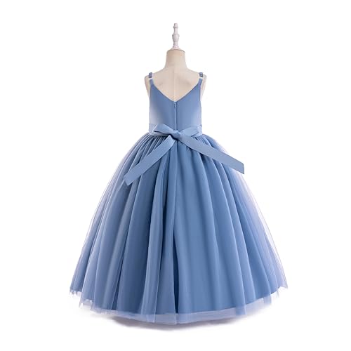 Image of Glamulice Flower Girls Spaghetti Strap Tulle Dress Long A Line Wedding Pageant Dresses Princess Birthday Party Ball Gown