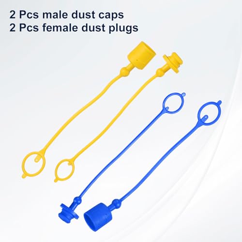 Image of HARFINGTON 2Sets 1 /2 Hydraulic Hose Dust Cap and Plug Kit, ISO-A Male Dust Cap & Female Plug Cover Quick Disconnects Air Coupler Cover Port Plug Fittings with Retention Ring, Blue /Yellow