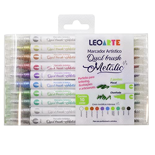 Estojo Caneta Dual Brush Metalic c/ 10 cores - LeoArte