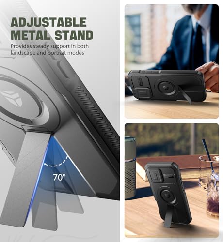 Image of Dexnor for iPhone 16 Pro Max Case with Slide Camera Cover & Adjustable Kickstand & Built-in Screen Protector,Compatible Wireless Charging Shockproof Cases Heavy-Duty Mangetic Protective Cover,Black