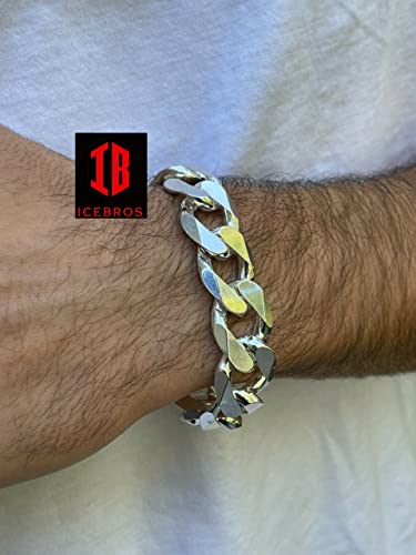 Icebros 925 Silver Men's Hip Hop Miami Cuban Curb Link Bracelet (18Mm) (Width 18Mm, Length 8.5", Plain 925 Silver) #TOP1