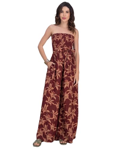 Image of Moomaya Women's Off-Shoulder Printed Rayon Jumpsuit | Sleeveless Indo-Western Romper With Fabric Belt & Pockets
